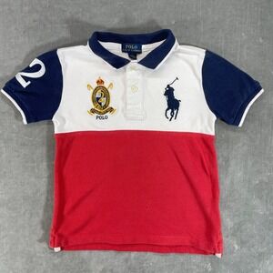 Polo Ralph Lauren Kids Size 5 Red White Blue Color Block Pony Logo Polo Shirt